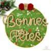 Couronne en tricotin "Bonnes Fêtes" avec tissu motif houx